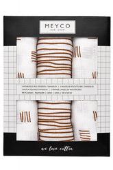 Meyco - Meyco Muslin Swaddles 3-pack Block Stripe - Camel - 120x120cm - Mari Kali Stores Cyprus